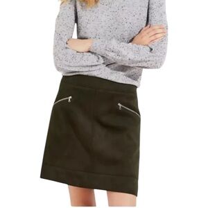 LOFT Hunter Green A-Line Mini Skirt Career Work Olive classy faux suede l sz 10